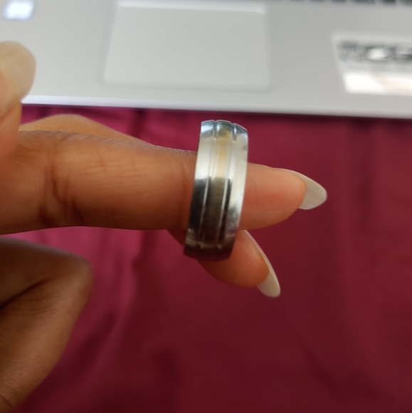 Men's Stainless Steel Ring/Band with Gold Colour Center Strip - Picture 6 of 6